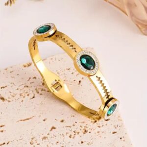 Green Stone Gold Bangle Bracelet
