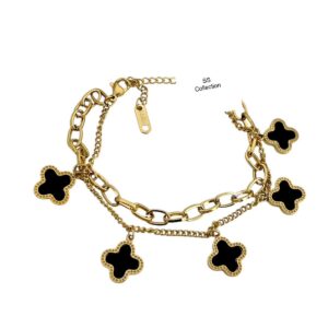 Golden Chain Bracelet with Black Clover Charms